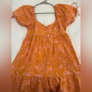 Lush Orange Dress with Pink Floral Print
